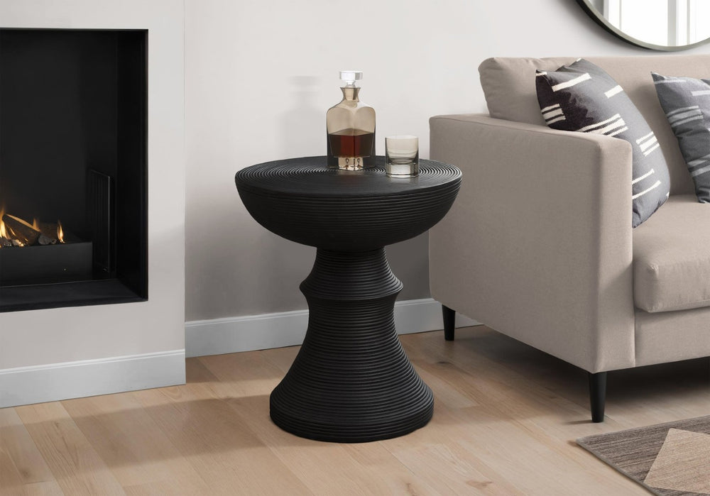 English Elm Accent Round Table Ribbed Sculptural Matte Black Magnesium Oxide Indoor Outdoor Use B2710P461674