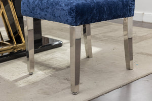 English Elm Set of 2 Modern Dining Chairs Plush Chenille Upholstery with Button-Tufting, S-Springs & Stainless Steel Legs Blue D772095825