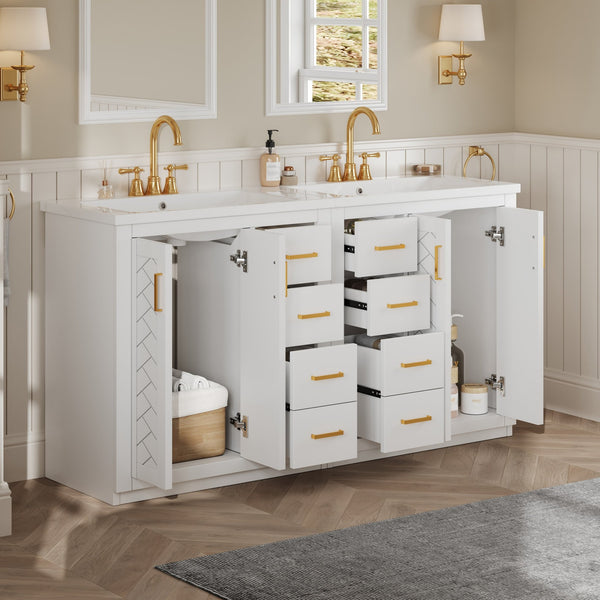 English Elm 60'' Bathroom Vanity Set With Soft-Close Drawers, Elegant Ceramic Sink & Ample Storage Space N710SS00002K