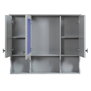 English Elm 35'' Modern Wall-Mounted Medicine Cabinet with Mirror, Hidden Storage and Open Shelves for Bath Gray N710P209443E
