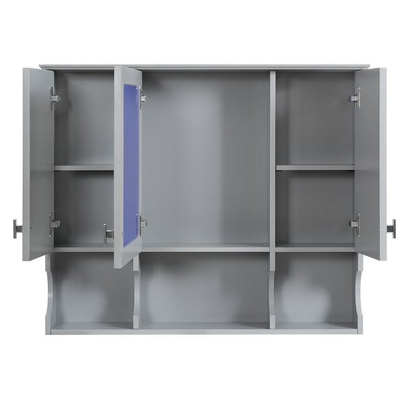 English Elm 35'' Modern Wall-Mounted Medicine Cabinet with Mirror, Hidden Storage and Open Shelves for Bath Gray N710P209443E