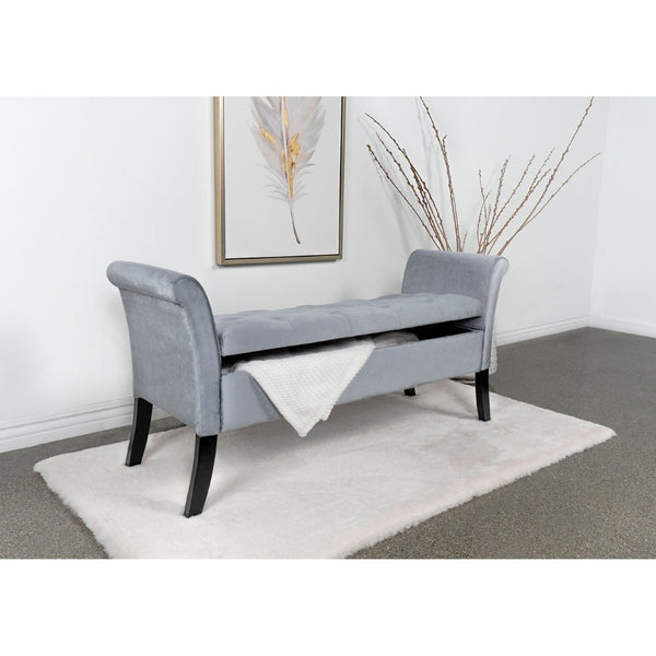 English Elm Pasley Velvet Button Tufted Rolled Arm Lift Top Storage Bench for Bedroom Entryway Silver B062P441162