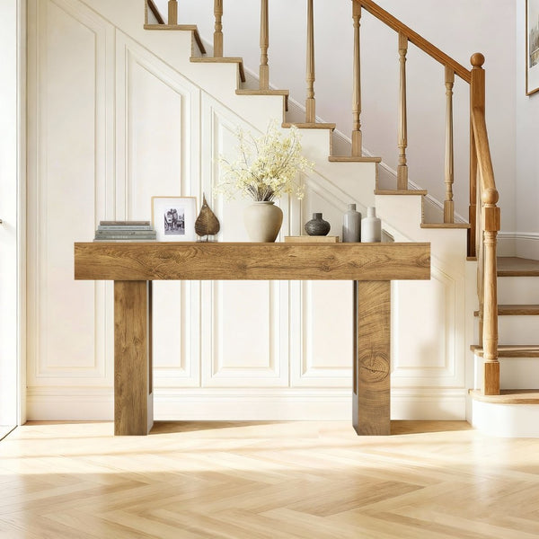 English Elm 63'' Farmhouse Console Table Rustic Wood Grain Sofa for Entryway or Hallway W3204P401255