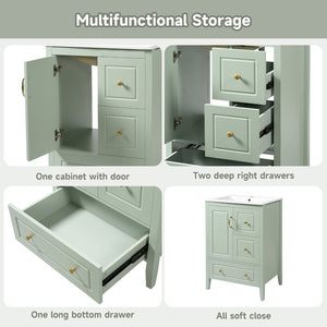 English Elm [video] 24 Inch Farmhouse Bathroom Vanity with Sink Pine Wood Mdf Soft Close Storage N759P415299G