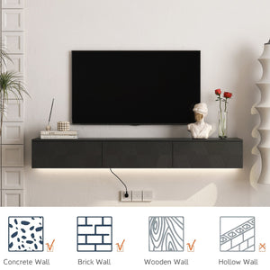 English Elm Floating 67" Wall TV Stand with 16-Color LEDs, Cable Management, 100lb Load, Modern Floating Shelf W1321P220184