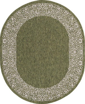 Unique Loom Outdoor Border Floral Border Machine Made Floral Rug Green, Ivory/Gray 7' 10" x 10' 0"