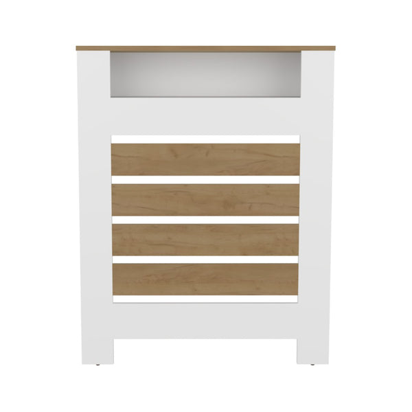 English Elm Radiator Cover Cabinet Slatted Ventilated Enclosure White Finish Entryway Display Shelf B200P362054