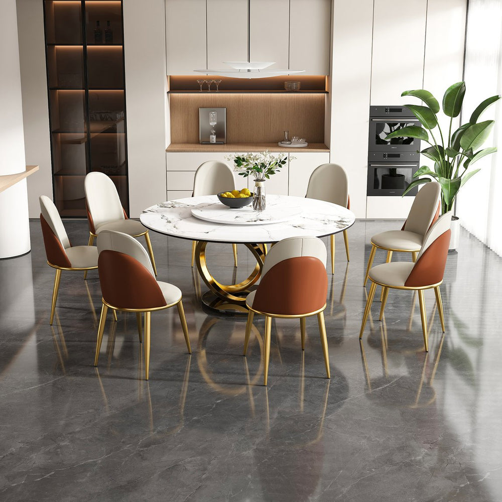 English Elm 59" Round Dining Table With Lazy Susan - Stylish Sintered Stone, Scratch-Resistant, Seats 8 Comfortably W2699S00031