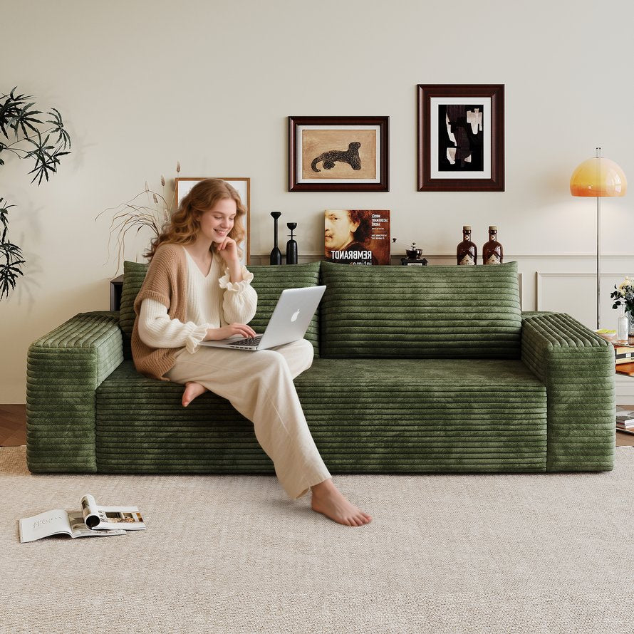 English Elm 71" Corduroy Deep Seat Loveseat Sofa Green — Plush Ergonomic Cushion, 600lb Capacity, No Assembly, Compact Cozy Seating W2824P362312