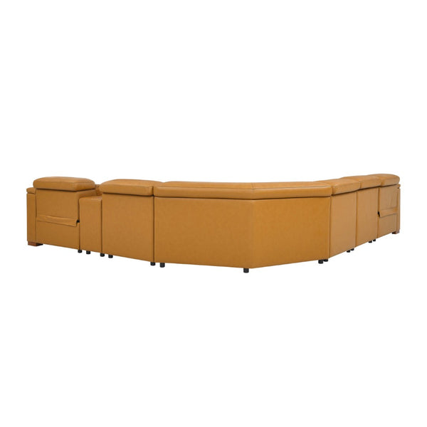 English Elm Leather Match Modular Sectional Power Reclining Sofa with Console and Cup Holders Ginger B2748S00025