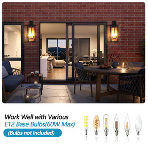 English Elm (Same 26"(H) Modern Outdoor Wall Lantern - Black Metal Frame, Clear Glass, 4 E12 Sockets, Weatherproof Elegance W1340P206651