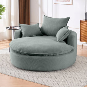 English Elm 360 Swivel Corduroy Barrel Lounge Chair with Pillows for Living Room or Bedroom Grey W1752P410947