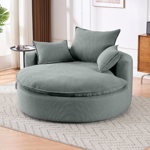 English Elm 360 Swivel Corduroy Barrel Lounge Chair with Pillows for Living Room or Bedroom Grey W1752P410947