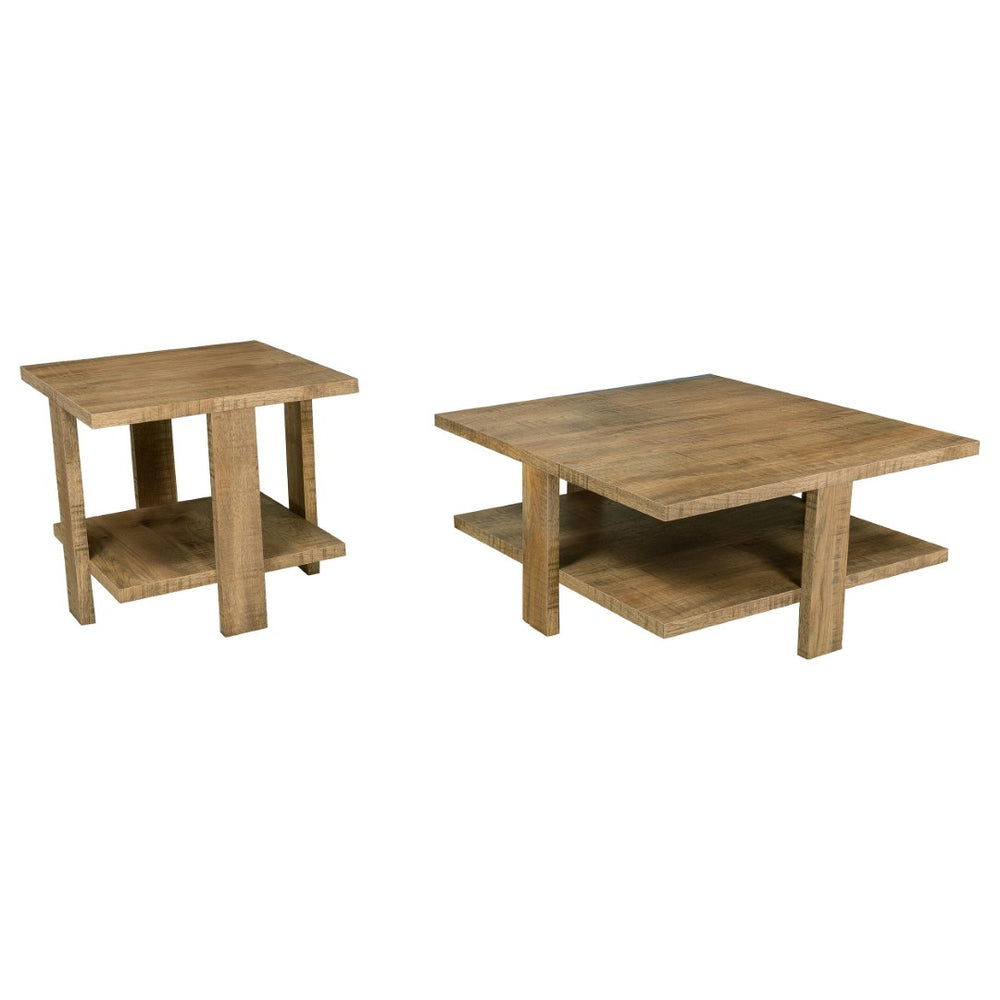 English Elm Runnion Rustic Mango Wood 2 Piece Coffee and End Table Set with Open Shelves B062S01477