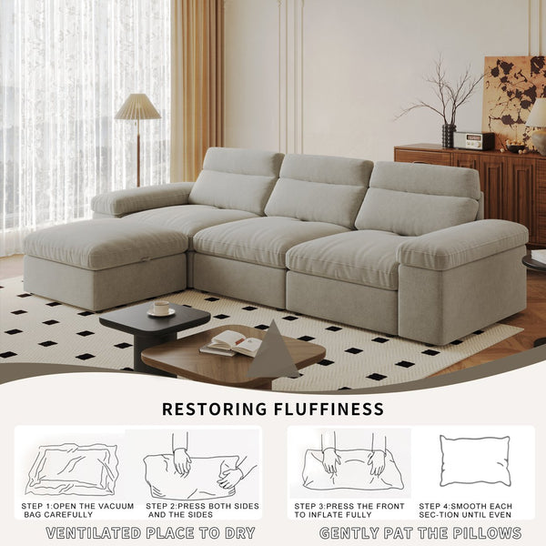English Elm This modular cloud sofa offers adjustable reclining back, down-filled cushions, hidden storage and plush comfort for modern spaces Gray W3820S00007
