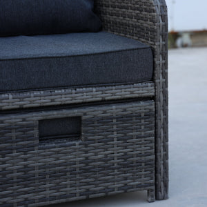 English Elm 5 Pieces Wicker Patio Furniture Set Grey PE Rattan 2 Chairs 2 Ottomans + Table Waterproof Cushions W813P283082