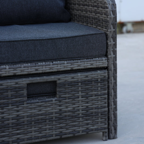 English Elm 5 Pieces Wicker Patio Furniture Set Grey PE Rattan 2 Chairs 2 Ottomans + Table Waterproof Cushions W813P283082