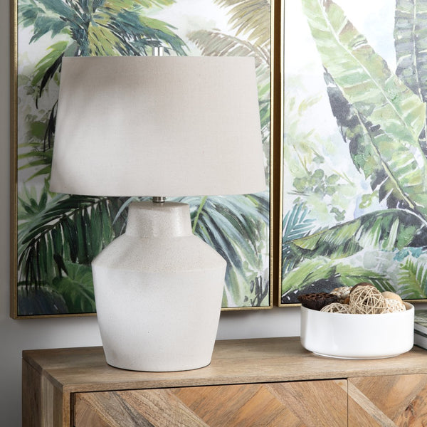 Crestview Collection 27"H Coastal-inspired Ceramic Table Lamp - Elegant Tapered Design With Oatmeal Drum Shade, 1pc   Cvap2915
