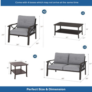 English Elm 5-piece Outdoor Steel Conversation Set with Thick Foam Cushions for Patio or Deck Gray B082S00127