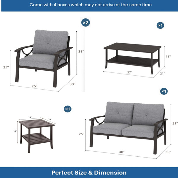 English Elm 5-piece Outdoor Steel Conversation Set with Thick Foam Cushions for Patio or Deck Gray B082S00127