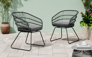English Elm Christopher Knight Home® - TERRY Rattan Patio Chair Set (2) with Cushions, Gray Iron Frame, 300 lb Capacity, Quick Assembly N762P240844E