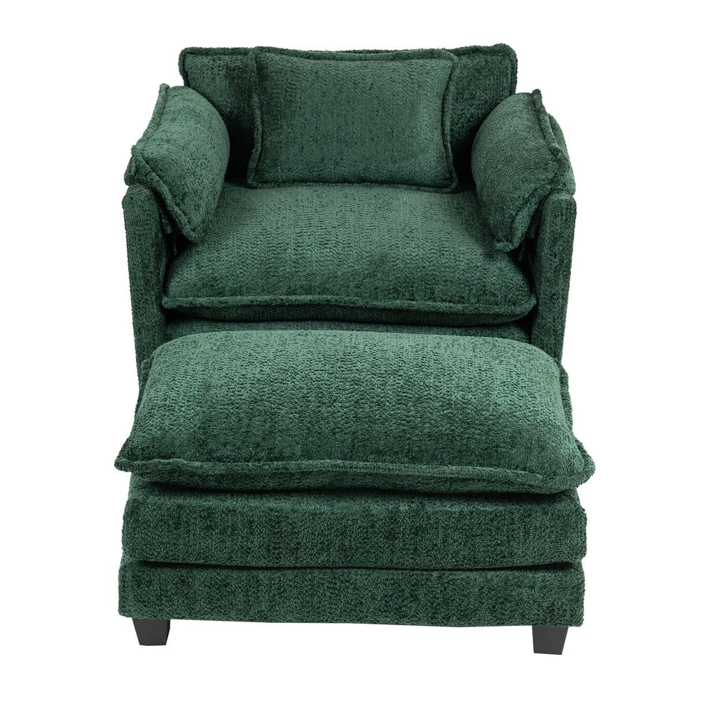 English Elm 55.32*39.76" Boucle Single Sofa with Ottoman, Wide Deep Cushion, Wrapped Arms, Storage Pockets, Cozy Contemporary Appeal Dark Green W2715P269753