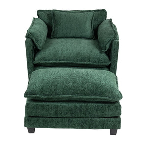 English Elm 55.32*39.76" Boucle Single Sofa with Ottoman, Wide Deep Cushion, Wrapped Arms, Storage Pockets, Cozy Contemporary Appeal Dark Green W2715P269753