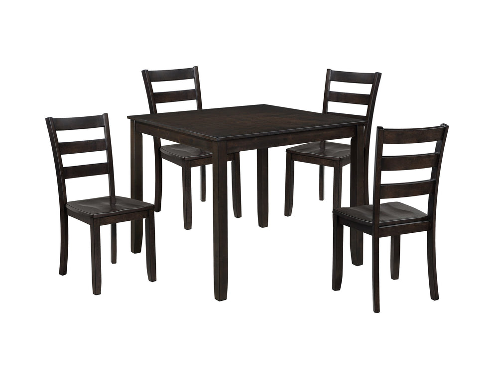 English Elm 5pc Rich Dark Wood Finish Square Dining Set with Ladder-Back Chairs, Compact 36" Table for Nooks B011P375960