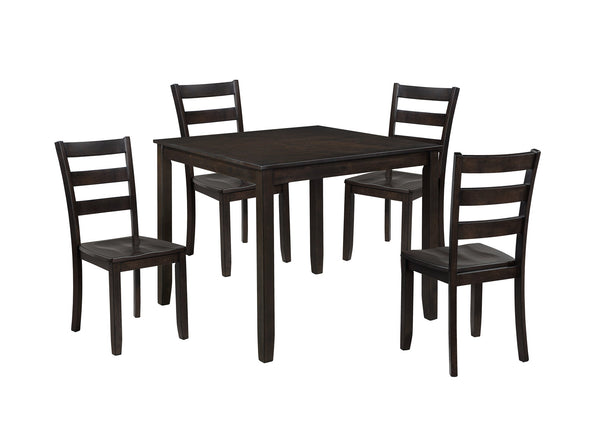 English Elm 5pc Rich Dark Wood Finish Square Dining Set with Ladder-Back Chairs, Compact 36" Table for Nooks B011P375960