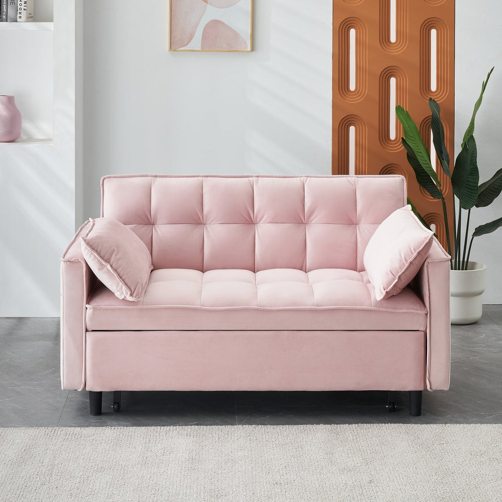 English Elm 55-inch Velvet Sofa Bed with Storage Pockets, Convertible 3-in-1 Design, Metal Legs, 500lb Capacity Pink W1658P166813