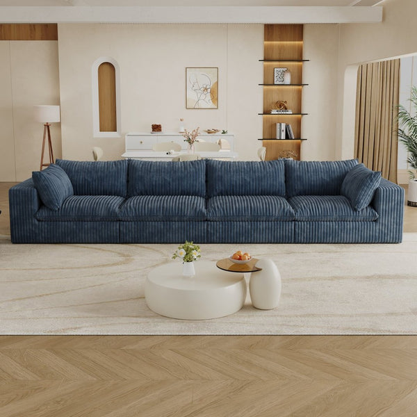 English Elm 157.6" Corduroy Modular Cloud Sofa Feather Fill Deep Lounge Seating for Living Room Blue W2824S00193