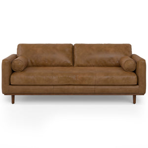 English Elm Morrison 89-Inch Sofa And Ottoman Set - Mid-Century Modern Comfort In Caramel Brown Leather Design B136P199275