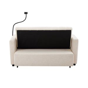 English Elm 55.9" Convertible Sofa Bed Loveseat with 3 USB Ports, Cup Holders, Side Pockets & 360° Phone Swivel Beige WF322620AAA