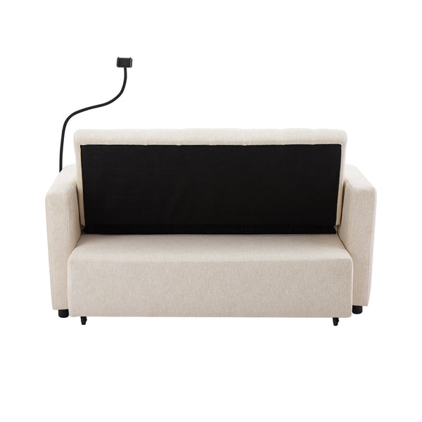 English Elm 55.9" Convertible Sofa Bed Loveseat with 3 USB Ports, Cup Holders, Side Pockets & 360° Phone Swivel Beige WF322620AAA