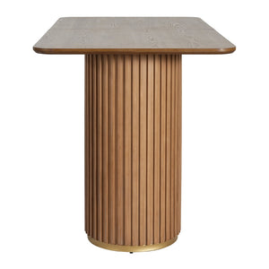 English Elm 63.00"l Tambour Pedestal Counter Table Seats Six with Industrial Mid-century Matte Finish Natural Ash N771P358596A_N771P358597A