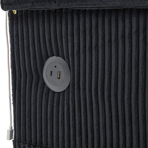 English Elm UNITED Corduroy L-Shaped Sectional Sofa with Storage Ottoman, USB Ports, Cup Holders & LED Lighting Black W1568P332409