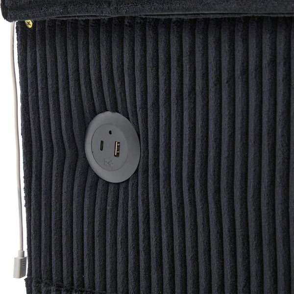 English Elm UNITED Corduroy L-Shaped Sectional Sofa with Storage Ottoman, USB Ports, Cup Holders & LED Lighting Black W1568P332409