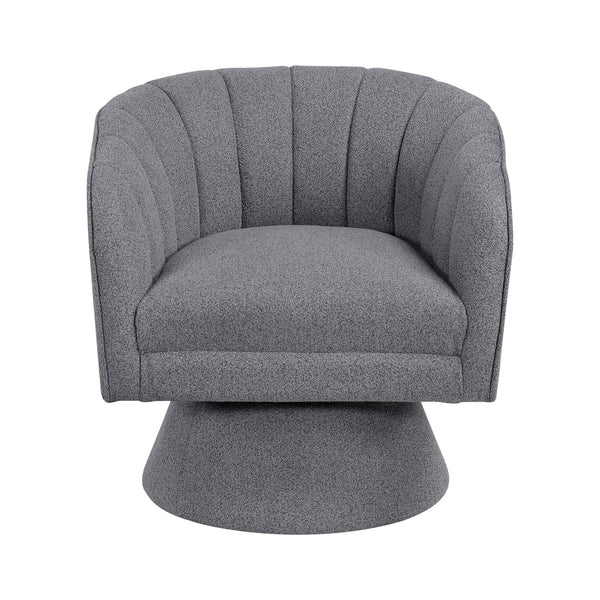 English Elm 1pc Bouclé Swivel Accent Chair with Channel Back, Plush Foam Seat, 360° Rotation, Modern Comfort Dark Gray 28.5 L x 28 W x 20 H B011P308016