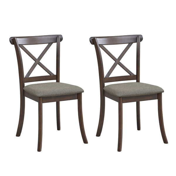English Elm Wooden X Back Dining Chairs Set of 2 with Fabric Cushions, Modern Rubber Wood Kitchen Side Seating Durable Comfort Stylish Farmhouse Design Dark Brown W2582P188310