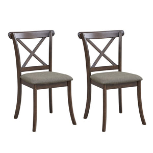 English Elm Wooden X Back Dining Chairs Set Of 2, Modern Fabric Upholstered Kitchen Side 2 Piece Chairs, Cross Back Rubber Wood Farmhouse Dining Room Chair,Dark Brown