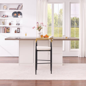 English Elm Modern Glam Counter Stools Set of 2 Beige Fabric Gold Arm Black Metal Frame W5501P462385