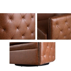 English Elm Capstone Tufted Barrel Swivel Chair with Brown Faux Leather, Bronze Nailhead Accents & Foam Comfort B035118605
