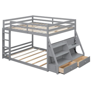 English Elm Full Bunk Bed with App Led Lighting Usb Charging Storage Drawers Kids Bedroom Gray N820S00080E