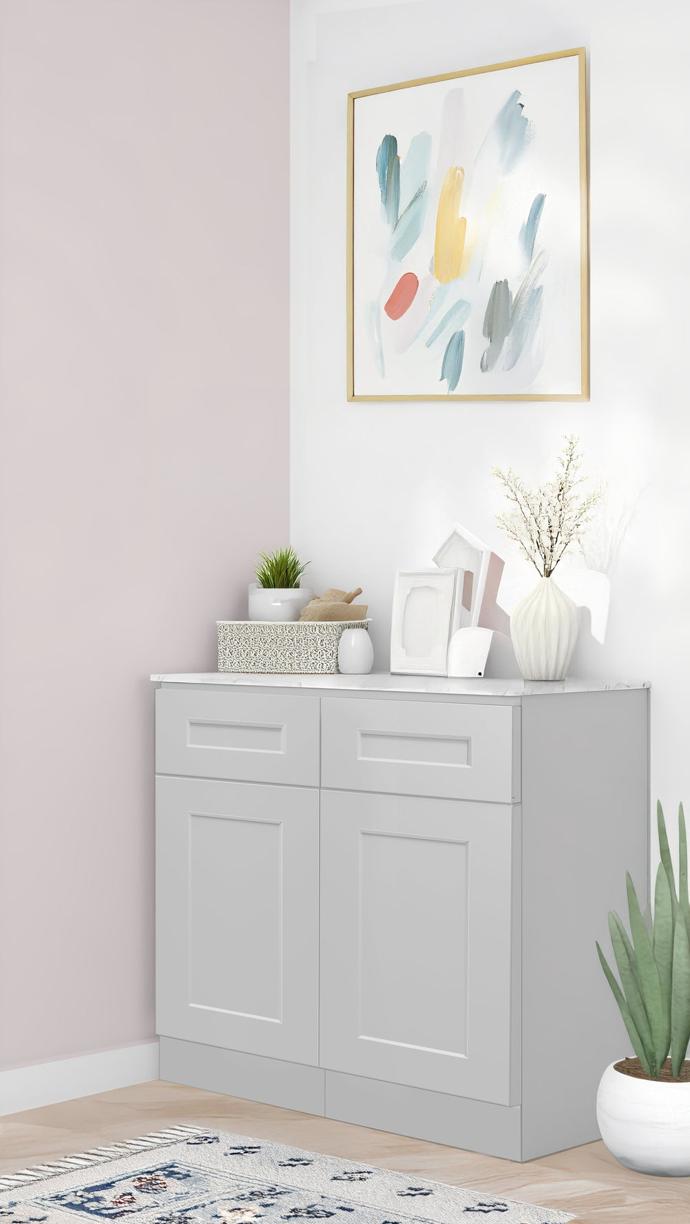 English Elm Light Gray Shaker Solid Wood Double Doors Base Cabinet For Kitchen & Laundry With Adjustable Shelves T2950P383089