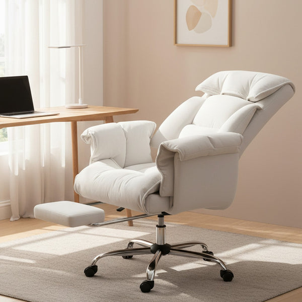 English Elm Homcom Reclining High Back Desk Chair Plush Foam Cushion Flannel Swivel Cream W2225P485649