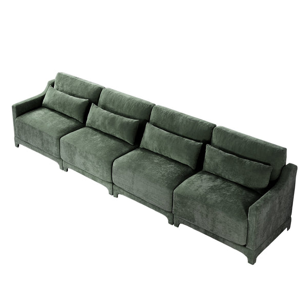 English Elm Four-Seater Chenille Sofa With Lumbar Pillow – Ergonomic Comfort, Solid Wood Frame, Easy Setup! W714S01220