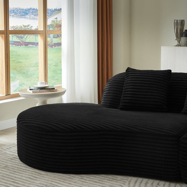 English Elm Contemporary Corduroy Compressed Upholstered Curved Sectional Sofa with Spring Cushions, No Assembly Required, Chic Lounge Appeal Black W2339S00058