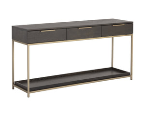 Sunpan Rebel Console Table: Modern Charcoal Oak Design with Soft Close Drawers and Stylish Gold Accents Gold / Charcoal Grey