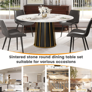 English Elm 59.05"Modern 59.05" Modern Round Dining Table With Premium Sintered Stone Top & Iron Base For 6-8 People W1535S00446