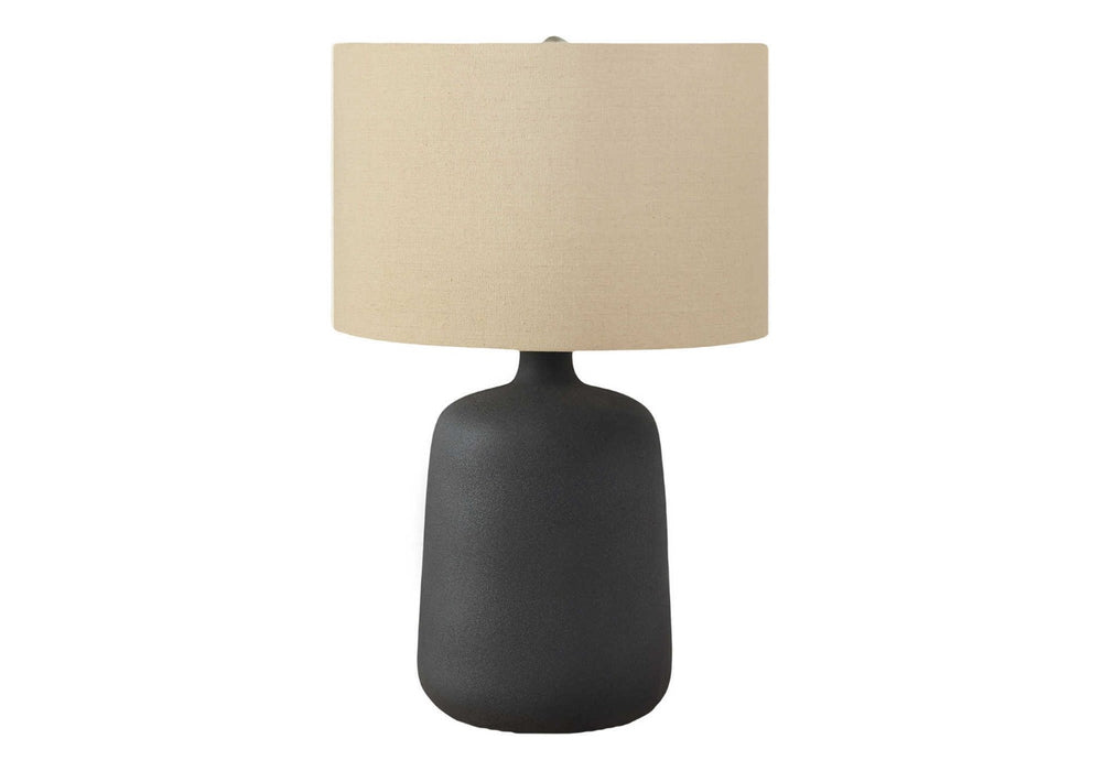 English Elm Lighting, Sculptural Black Ceramic Table Lamp Beige Linen Shade Modern Decor B2710P220098